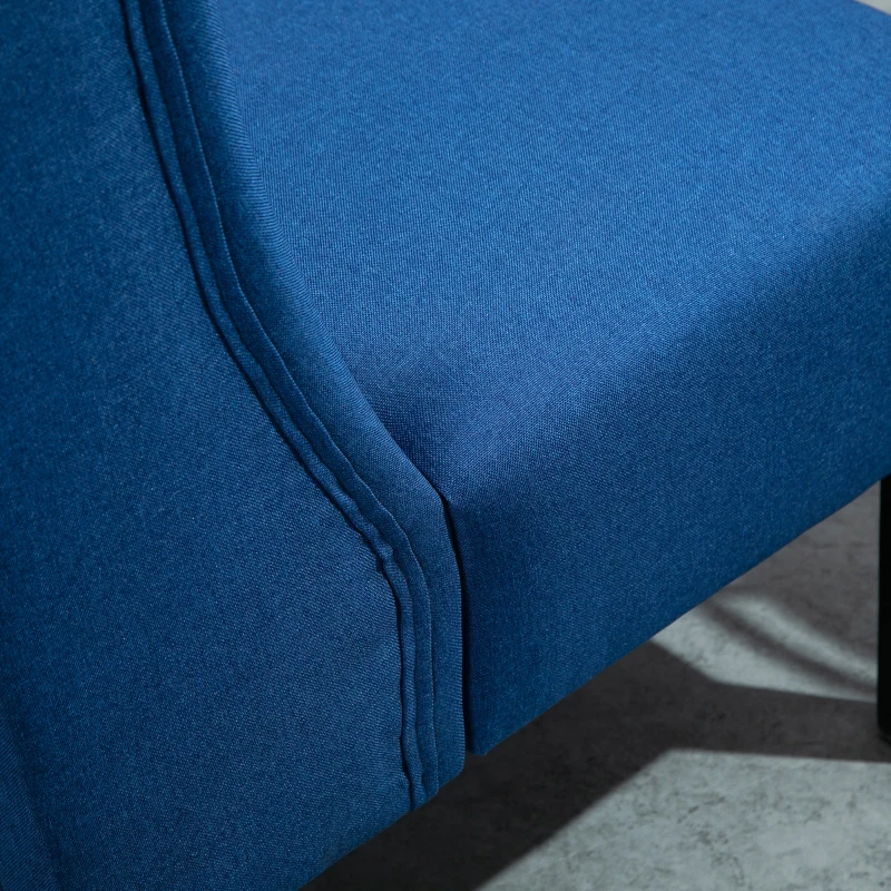 HOMCOM Wingback Double Sofa Linen Fabric Upholstery Button Tufted Loveseat Armless Couch Modern Contemporary Living Room Settee with Wood Legs, Blue