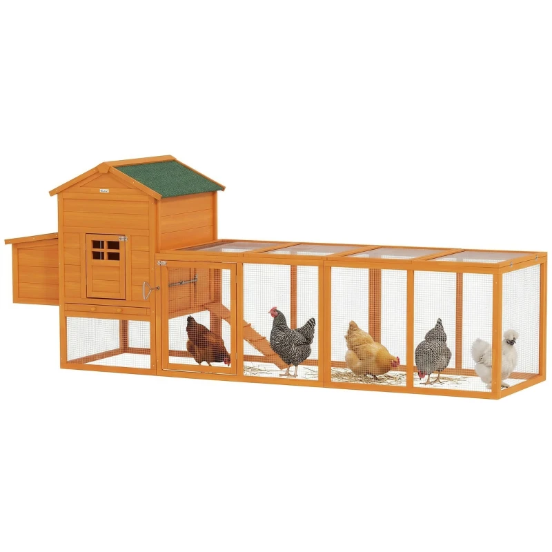 PawHut Extra Large Run Included Chicken Coop with Removable Tray Orange