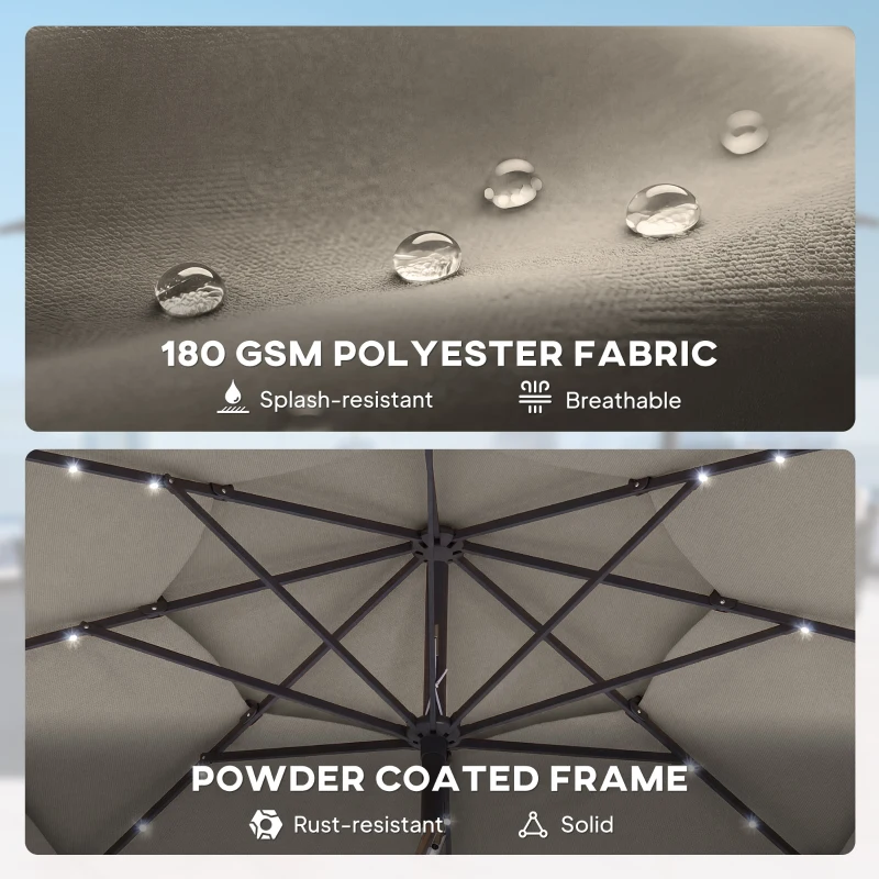 Outsunny 9.3 ft Patio Umbrella with Solar LED Lights, Cover, 3 Tier Outdoor Market Table Parasol with Tilt, Crank, Grey