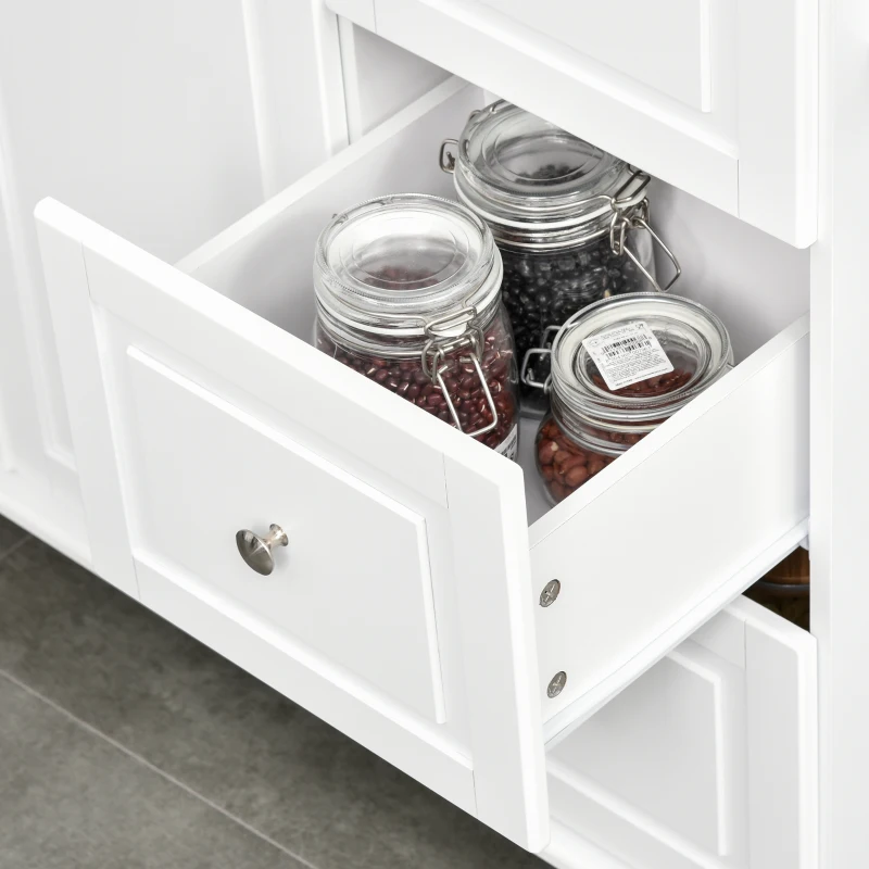 HOMCOM Storage Trolley Cart on Wheels, Mobile Kitchen Island with Drop Leaf, Towel/Spice Rack, 3 Drawers, 2-Door Cabinet, White