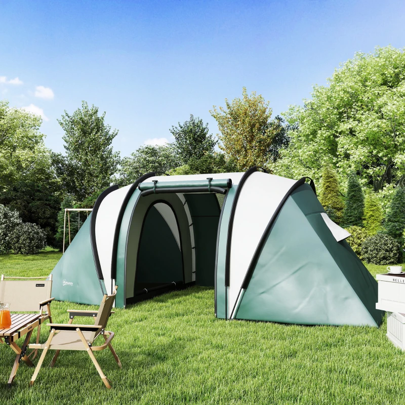 Outsunny Camping Tent with 2 Bedrooms and Living Area, 3000mm Waterproof Family Tent, for Fishing Hiking Festival, Army Green