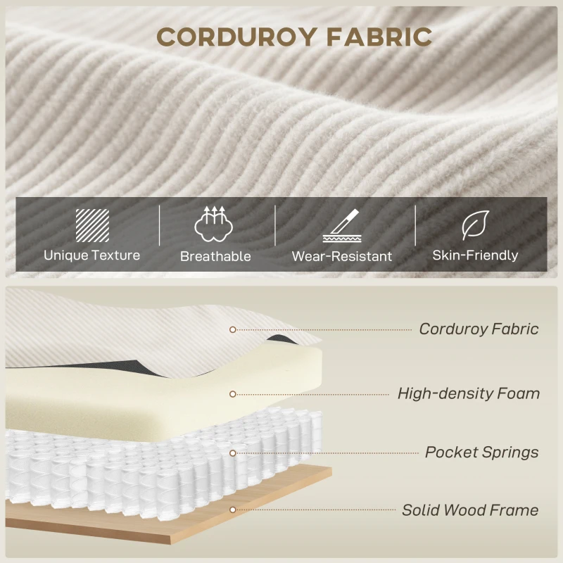 HOMCOM Sectional Sofa, L Shaped Couch, with Reversible Chaise or Ottoman, Cream White