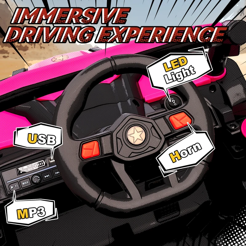 Qaba 12V Kids Ride On Car with Remote Control, Battery Powered Electric UTV with Spring Suspension for Aged 3-5 Years, Pink