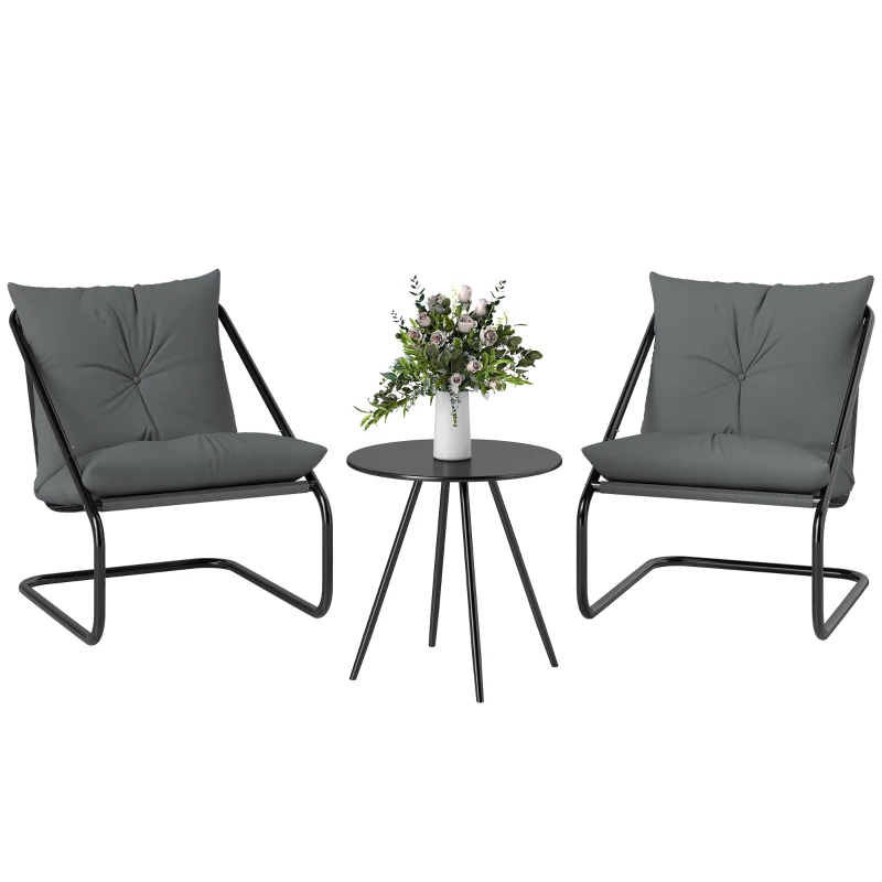 Outsunny Outdoor Bistro Set, 3 Piece Patio Furniture Set with 2 C Spring Chairs and Round Table for Balcony, Light Grey