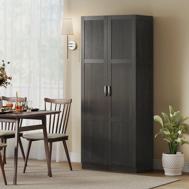 HOMCOM Farmhouse Pantry Cabinet, 71" Tall Kitchen Pantry Storage Cabinet with Soft-Close Hinges, Adjustable Shelves, Espresso