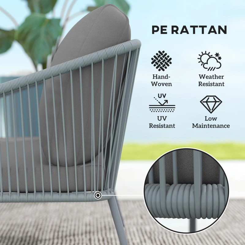 Outsunny Garden Sofa with Cushions, 2-Seater Outdoor Balcony Rattan Sofa, 112 x 72 x 76 cm, Grey