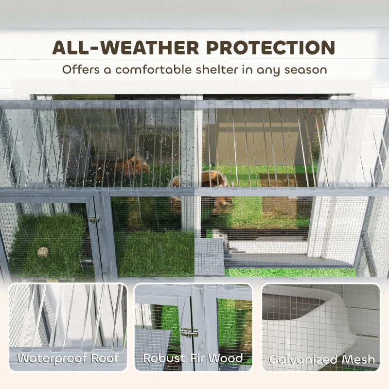 PawHut Catio Outdoor Cat Enclosure, 77" H Wooden Cat House with Weatherproof Roof, Platforms and Scratching Post