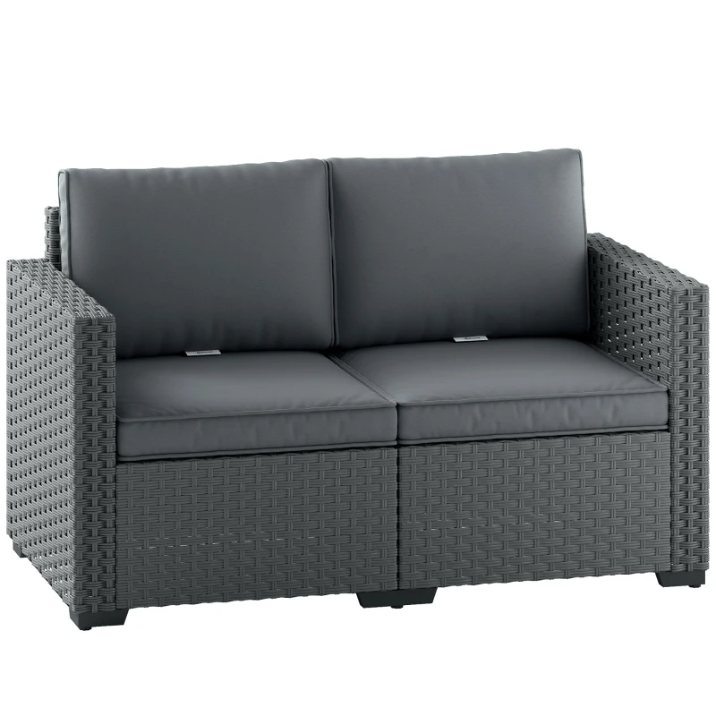 Outsunny 2 Seater Outdoor Couch Patio Sofa with Deep Seat, Cushions, Wide Armrests for Garden, Balcony, Porch, Dark Grey