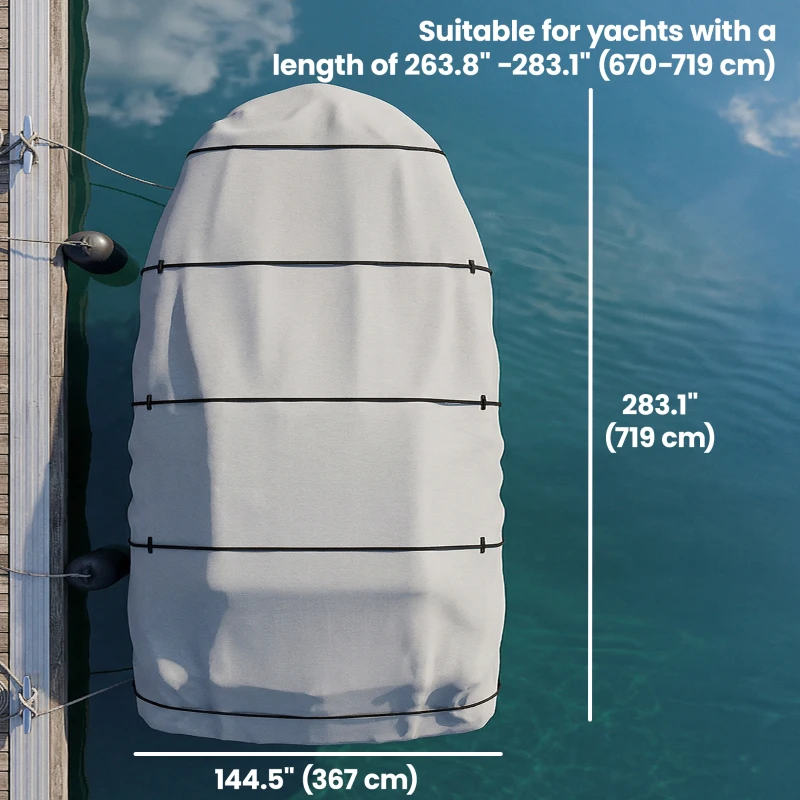 Outsunny 22-24 Ft Trailer Boat Cover, 3000mm Waterproof Universal Boat Cover with Quick-Fasten Buckles, Light Grey