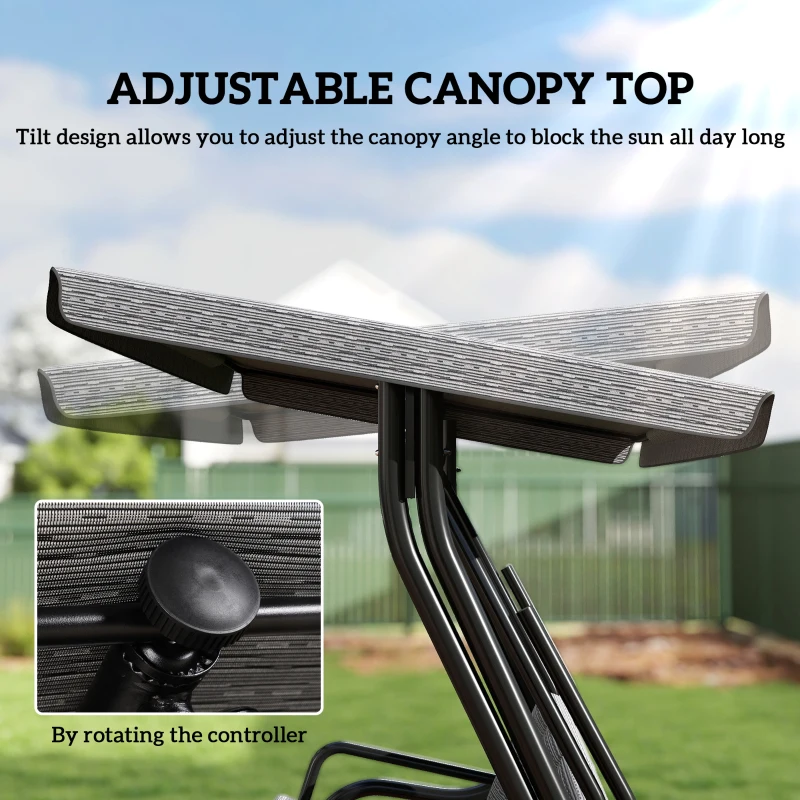 Outsunny 3-Seat Patio Swing Chair, Outdoor Swing Glider with Adjustable Canopy, Removable Thicken Cushion, and Weather Resistant Steel Frame, for Garden, Poolside, Backyard, Black