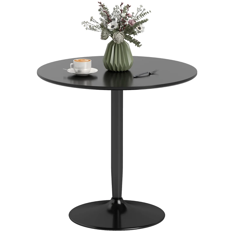 HOMCOM Modern Kitchen Table for 2 People, Round Dining Table with Steel Base for Living Room, Dining Room, Black