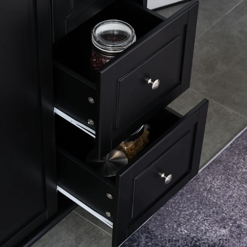 HOMCOM Storage Trolley Cart on Wheels, Mobile Kitchen Island with Drop Leaf, Towel/Spice Rack, 3 Drawers, 2-Door Cabinet, Black