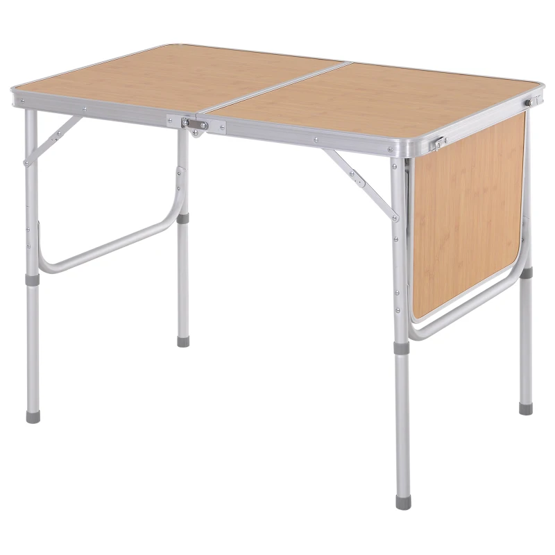 Outsunny 3ft Picnic Table with Slide Shelf Outdoor Portable Aluminum Folding Table 2 Adjustable Height
