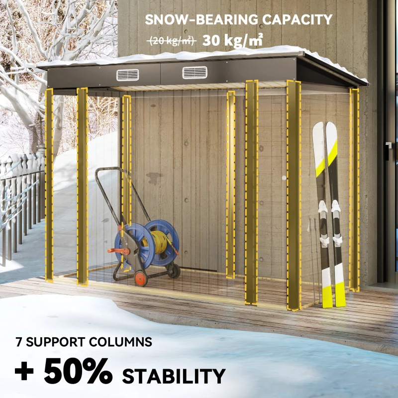 Outsunny 8 x 4FT Galvanized Garden Storage Shed, Metal Outdoor Shed with Double Doors and 2 Vents, Oak