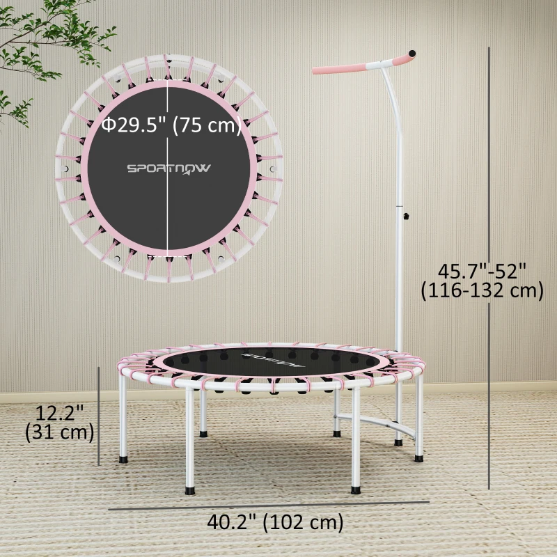 Soozier 40" Foldable Rebounder Trampoline ,Mini Trampoline Indoor with Adjustable Handle, Quiet and Safe Bungee Rebounder, Pink