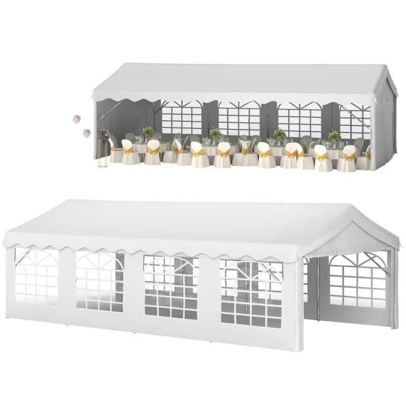 Outsunny 13'x26' Heavy Duty Large Party Tent & Carport with Removable Sidewalls, Windows, Portable Garage Canopy Tent, Sun Shade Shelter for Parties Wedding Outdoor Events, White