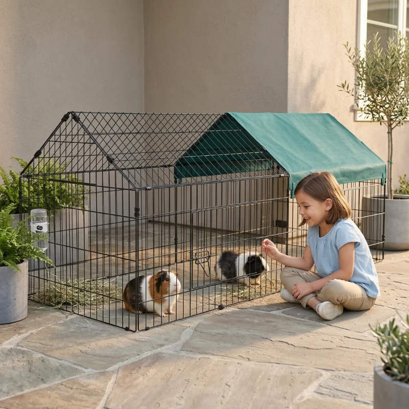 PawHut 73" Small Animal Playpen with Roof for Rabbits, Chicken, Chinchillas