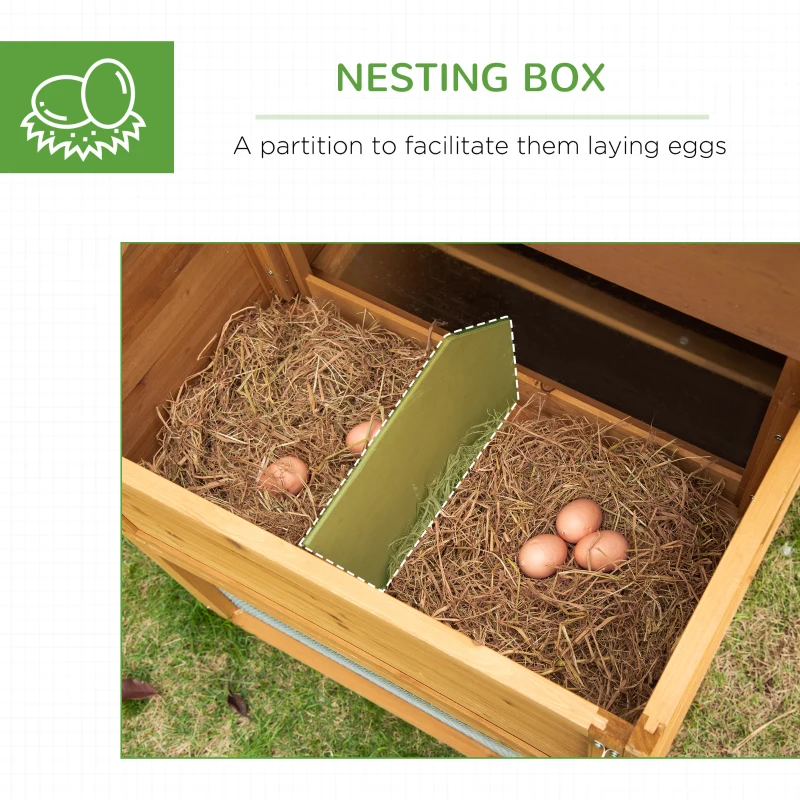 PawHut 79" Wooden Chicken Coop, Outdoor Hen House, Poultry Habitat with Removable Tray, Nesting Box, Run, Ramp, Brown