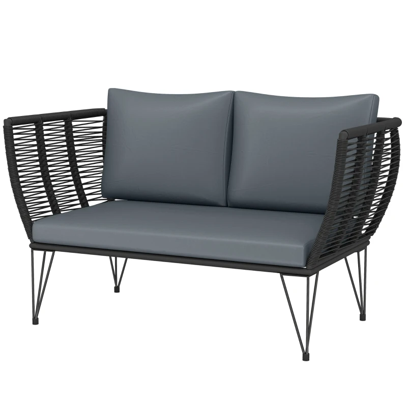 Outsunny Outdoor Couch Patio Sofa with Cushions, 2 Seater Patio Furniture Loveseat with Galvanized Steel Frame, Light Grey