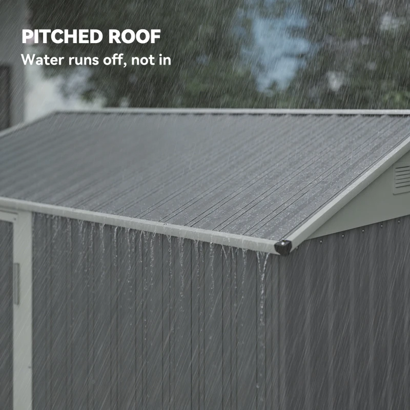 Outsunny 7' x 6' Tall Outdoor Storage Shed, Waterproof Metal Garden Shed with Gloves, Lockable Door, Silver Grey