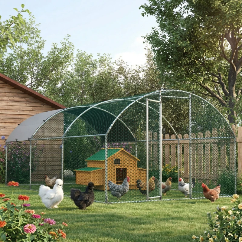 PawHut Large Chicken Coop Metal Chicken Run with Waterproof and Anti-UV Cover, Dome Shaped Walk-in Fence Cage Hen House for Outdoor and Yard Farm Use, 1" Tube Diameter, 9.2' x 18.7' x 6.5'(m-11)