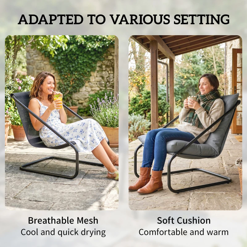 Outsunny Outdoor Bistro Set, 3 Piece Patio Furniture Set with 2 C Spring Chairs and Round Table for Balcony, Light Grey