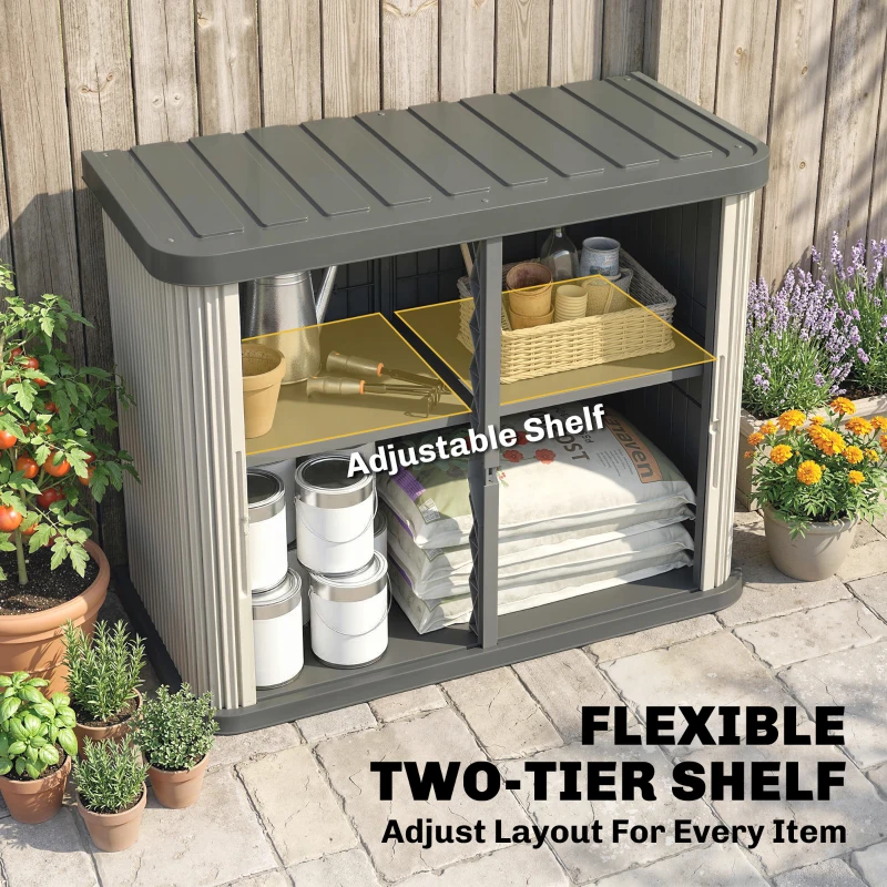 Outsunny 127 Gallon Outdoor Storage Box, UV Resistant Garden Storage Container for Patio, Porch, Poolside, Light Brown