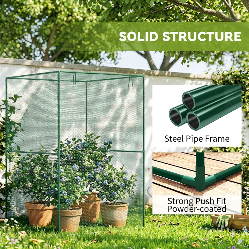 Outsunny Walk-in Crop Cage, Plant Protectors from Animals with Roll Up Zippered Door, 3.9' x 3.9' x 5.9', Dark Green