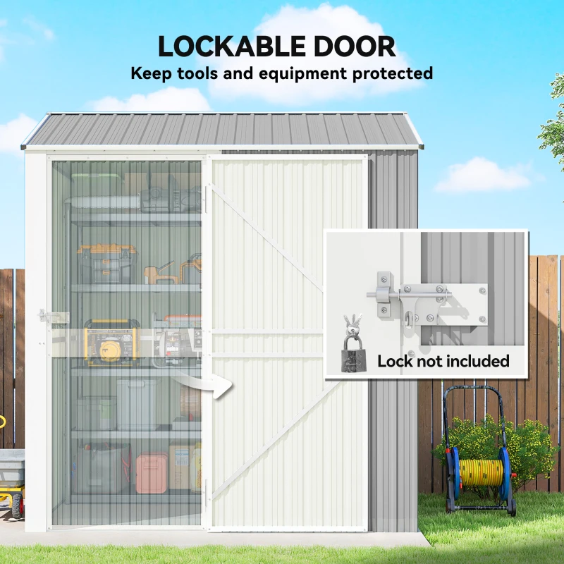Outsunny 7' x 6' Tall Outdoor Storage Shed, Waterproof Metal Garden Shed with Gloves, Lockable Door, Silver Grey