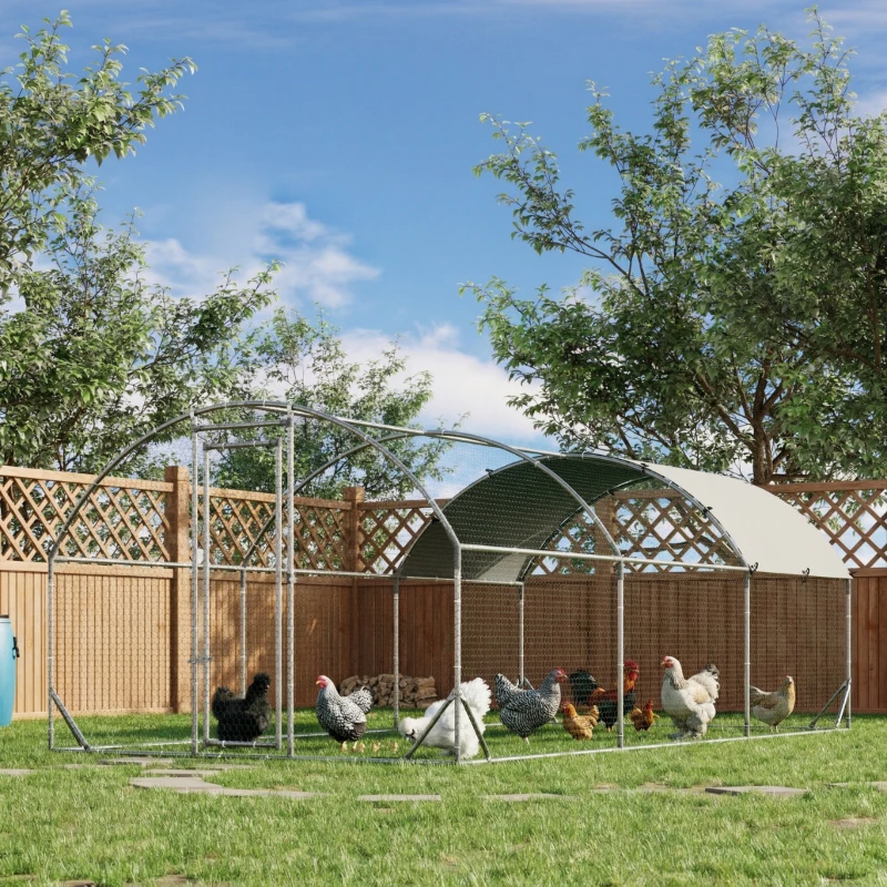 PawHut Large Chicken Coop Metal Chicken Run with Waterproof and Anti-UV Cover, Dome Shaped Walk-in Fence Cage Hen House for Outdoor and Yard Farm Use, 1" Tube Diameter, 9.2' x 18.7' x 6.5'(m-12)
