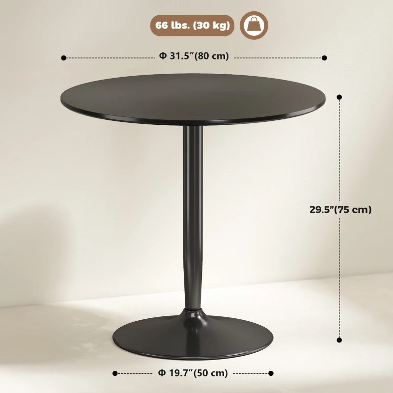 HOMCOM Modern Kitchen Table for 2 People, Round Dining Table with Steel Base for Living Room, Dining Room, Black