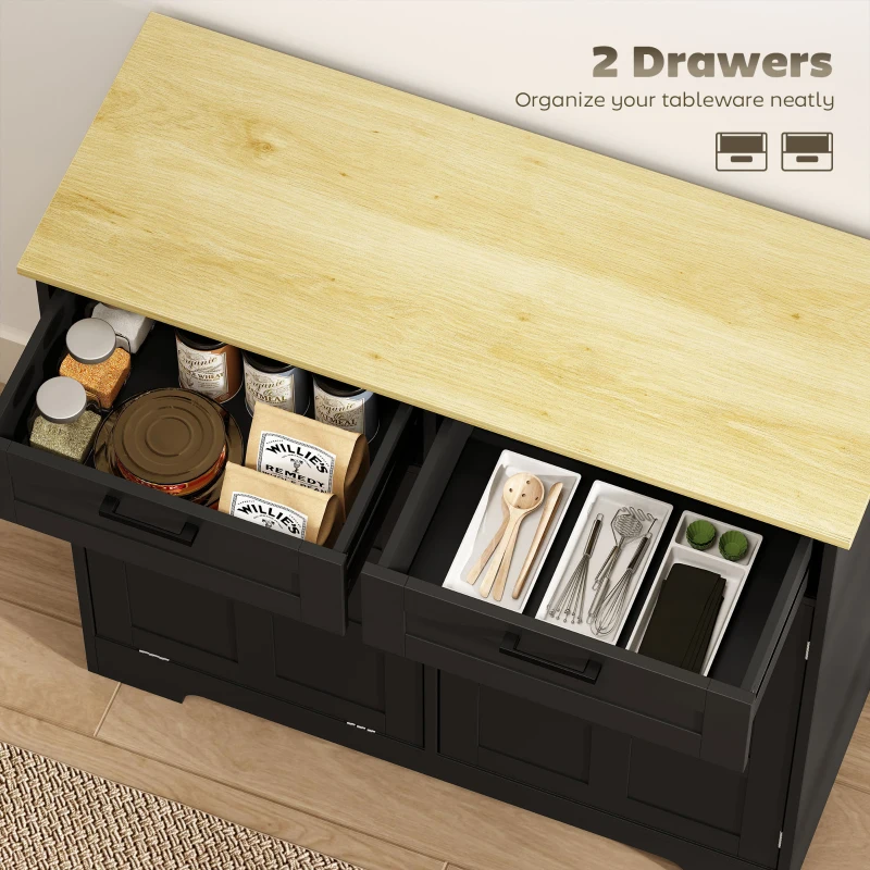 HOMCOM 13 Gallon Tilt Out Garbage Cabinet, Kitchen Island with Trash Cabinet, 2 Drawers, Door Racks, Adjustable Shelves, Black