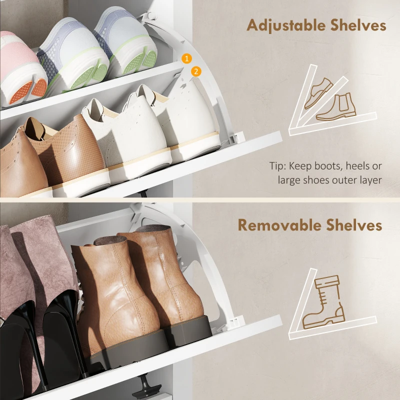 HOMCOM Slim Shoe Cabinet with 3 Flip Drawers, Shoe Storage Cabinet with Adjustable Shelves for Entryway, Holds 12 Pairs, White