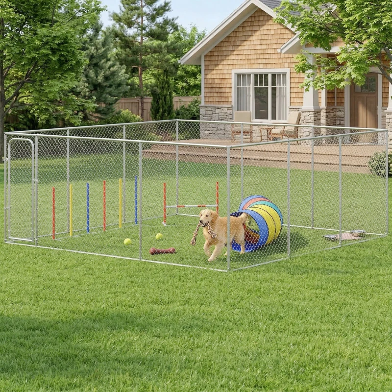 PawHut Dog Playpen Outdoor, Walk-in Dog Run Kennel Puppy Exercise Pen Indoor Outdoor with DIY Door and Galvanized Steel Frame