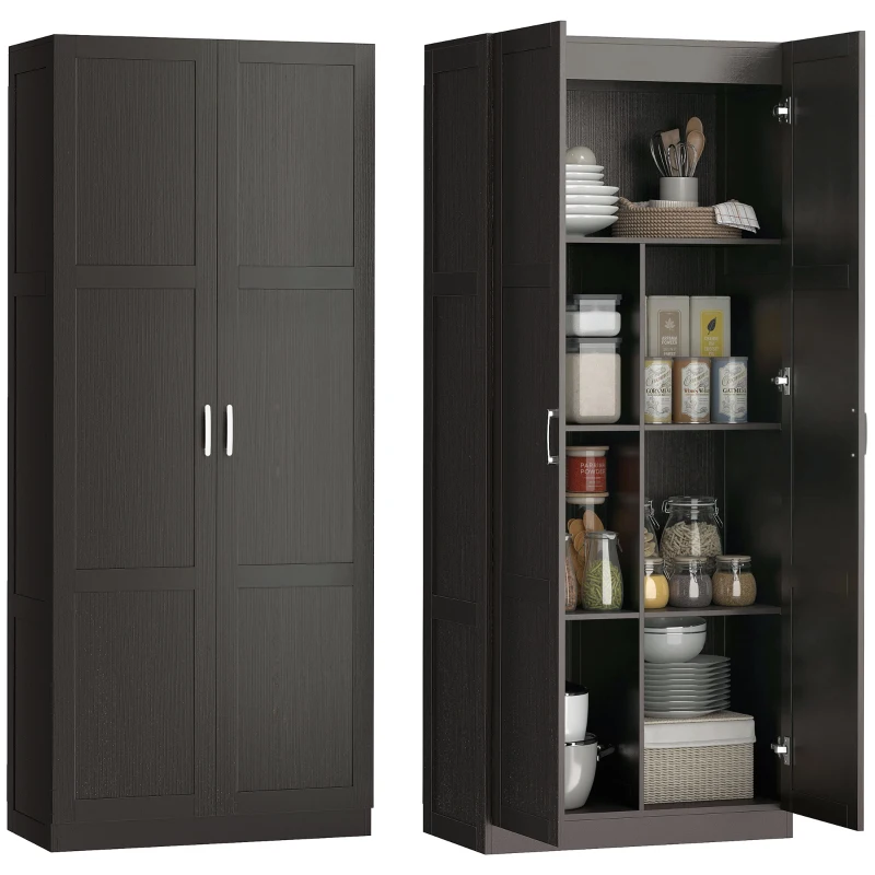 HOMCOM Farmhouse Pantry Cabinet, 71" Tall Kitchen Pantry Storage Cabinet with Soft-Close Hinges, Adjustable Shelves, Espresso