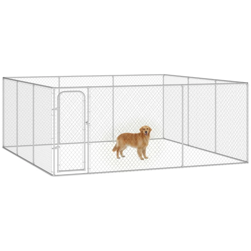 PawHut Dog Playpen Outdoor, Walk-in Dog Run Kennel Puppy Exercise Pen Indoor Outdoor with DIY Door and Galvanized Steel Frame