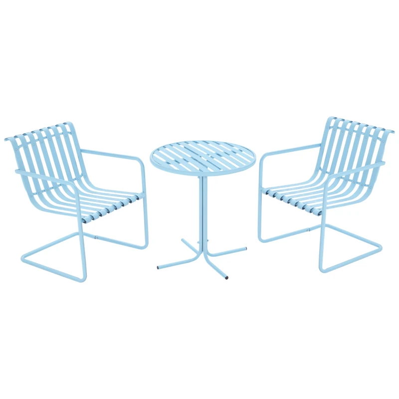 Outsunny 3 Pieces Patio Bistro Set, Metal Frame Garden Coffee Table Set with 2 Chairs & Round Table for Outdoor Yard Porch Poolside Balcony, Sky Blue