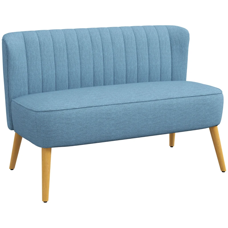 HOMCOM Modern 2 Seat Sofa for Bedroom, Upholstered Two Seater Couch with Rubber Wood Legs, Blue