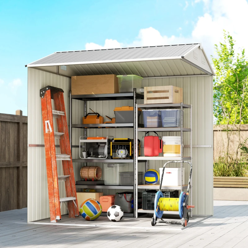Outsunny 7' x 6' Tall Outdoor Storage Shed, Waterproof Metal Garden Shed with Gloves, Lockable Door, Silver Grey