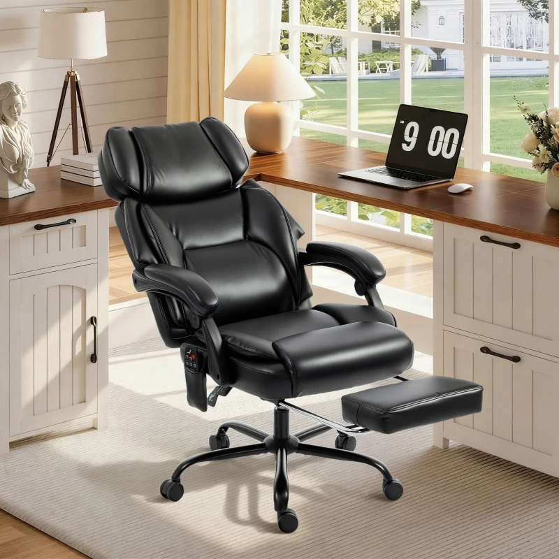 HOMCOM High Back Vibration Massage Office Chair Heated Reclining Computer Chair w/ Footrest, Swivel Wheels, Remote, Black