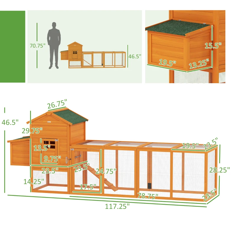 PawHut Extra Large Run Included Chicken Coop with Removable Tray Orange