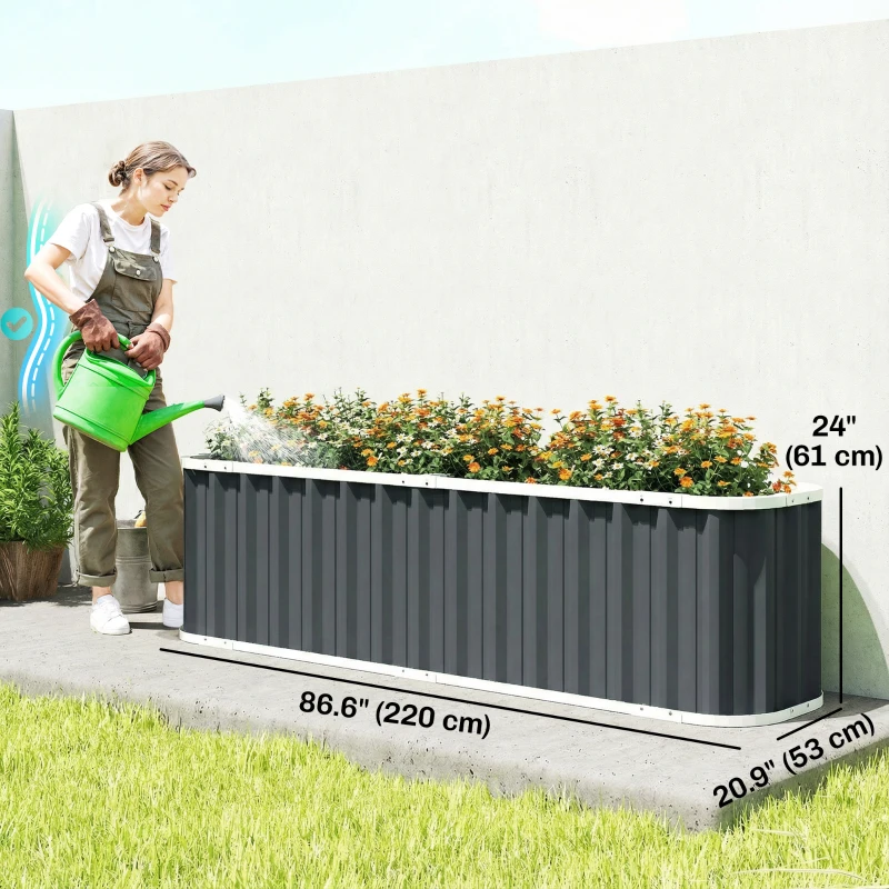 Outsunny Galvanized Raised Garden Bed, Deep Root Planter Box, Outdoor Garden Bed with Plant Labels, 7' x 2' x 2', Dark Grey