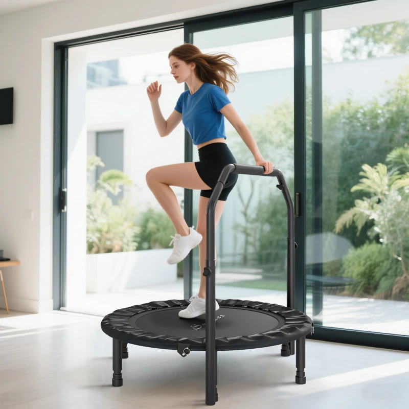 Soozier 40" Foldable Mini Trampoline, Rebounder Trampoline for Adults with Adjustable Foam Handle, Black