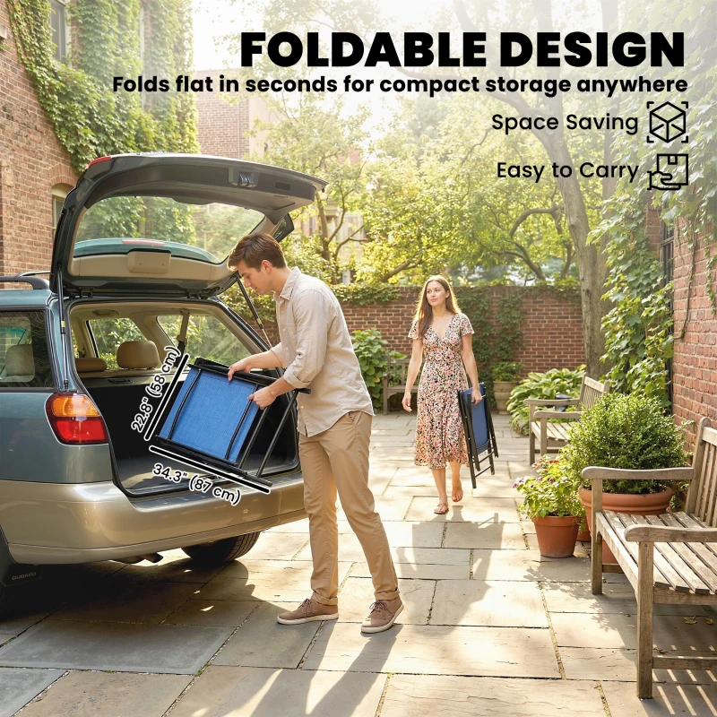 Outsunny Folding Patio Chairs Set of 4, High Back Outdoor Dining Chairs with Breathable Mesh Seat for Lawn, Deck, Blue