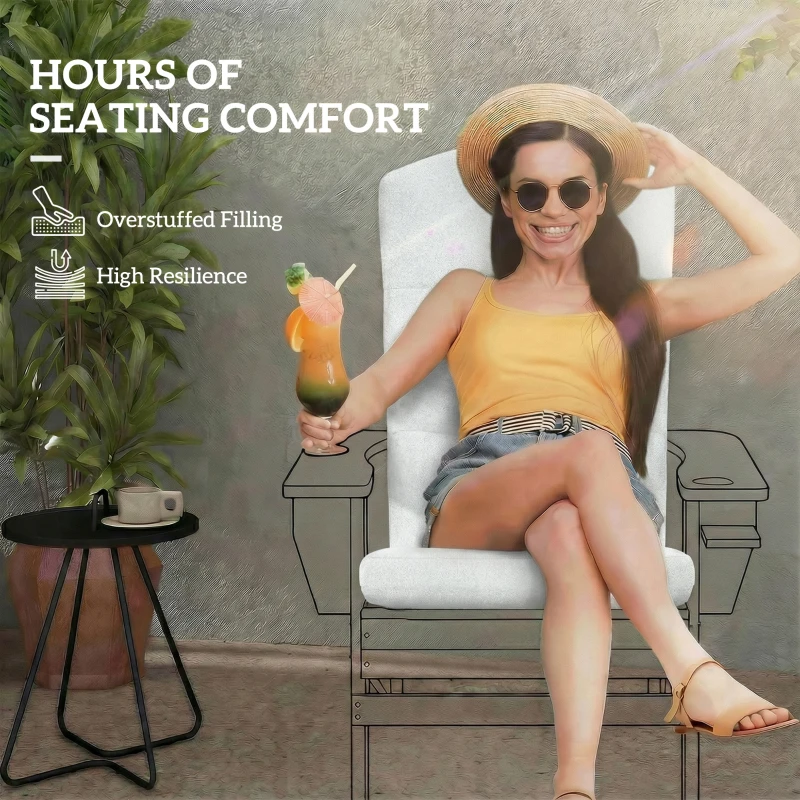 Outsunny Patio Chair Cushion for Adirondack Chairs Replacement Cushion with Back and Ties, Light Grey