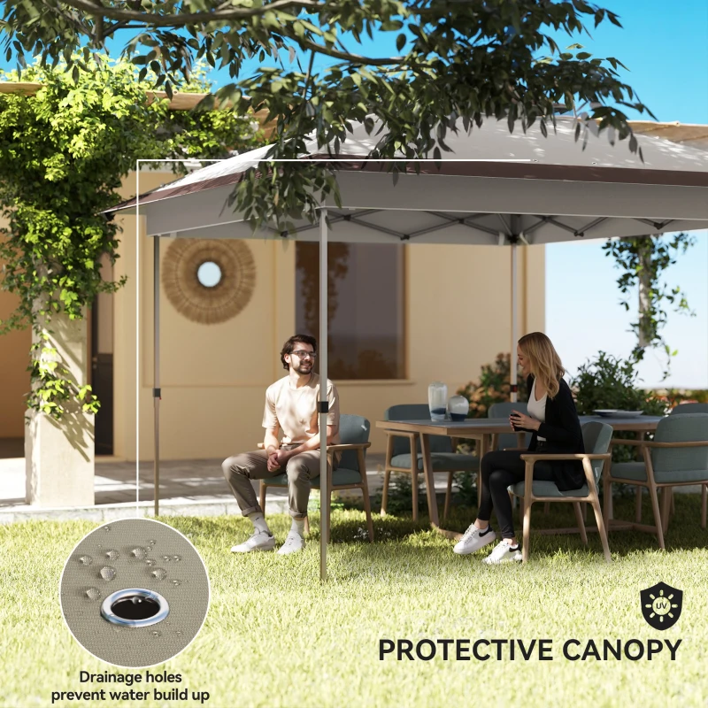 Outsunny 12' x 12' Pop Up Canopy Sun Shade Instant Tent Folding with Mesh Sidewalls, Beige and Dark Brown