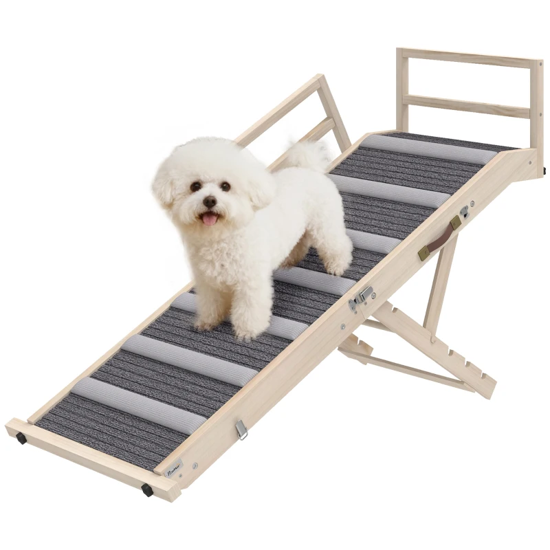 PawHut Dog Ramp, Folding Pet Ramp, 4 Adjustable Height from 15" to 19", Dog Step with Side Rails for Small to Large Pets
