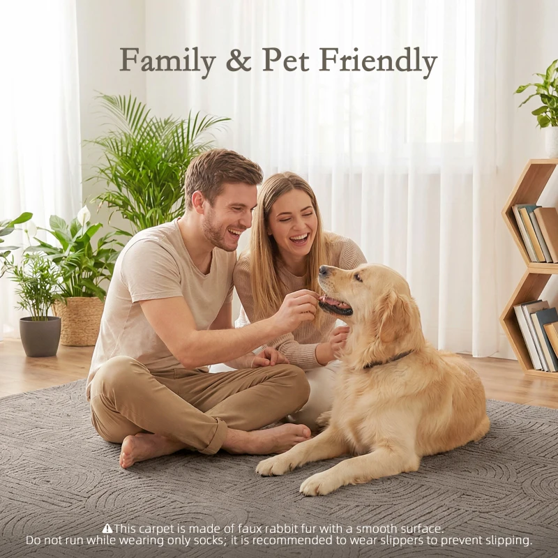 HOMCOM 5x7 Area Rug, Luxurious Faux Fur Rug, Non-Slip Floor Carpet for Living Room, Bedroom, Dining Room, Tan