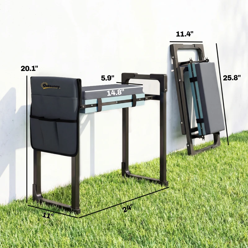 Outsunny Garden Kneeler and Seat, Heavy Duty Foldable Gardening Stool with Thicker Soft Kneeling Pad, Extendable Steel Leg