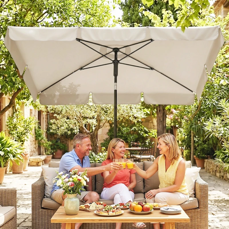 Outsunny 6' x 4' Patio Umbrella with Tilt, Rectangular Outdoor Umbrella for Garden, Beige
